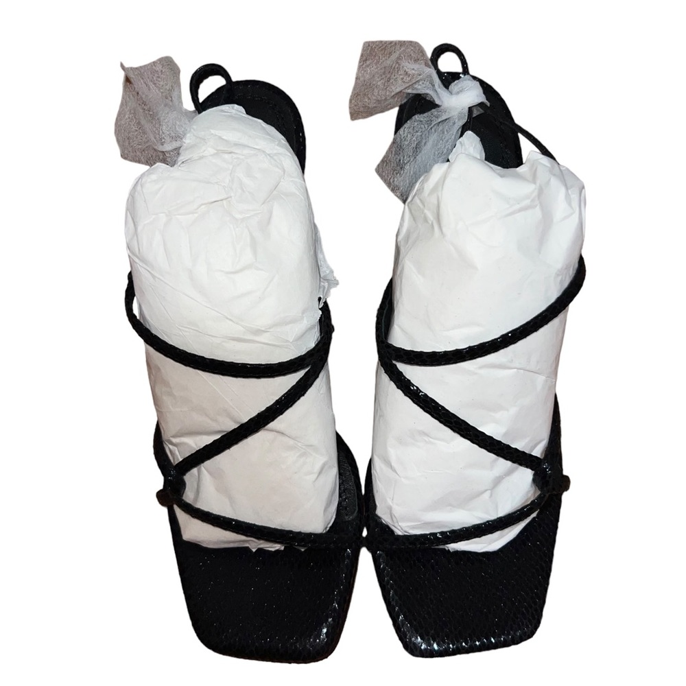 NIB NEW Sandro Faye Argent Snakeskin Embossed Leather Strappy Sandals - Picture 3 of 13